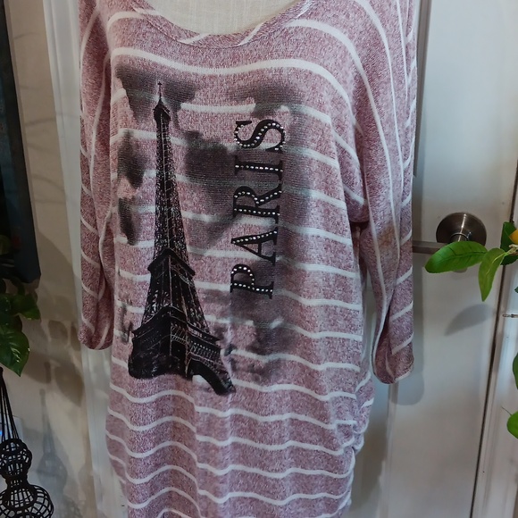 AGENDA Rayon Blend Embellished PARIS Eiffel Tower Off Shoulder Jumper Size Large - Picture 2 of 7